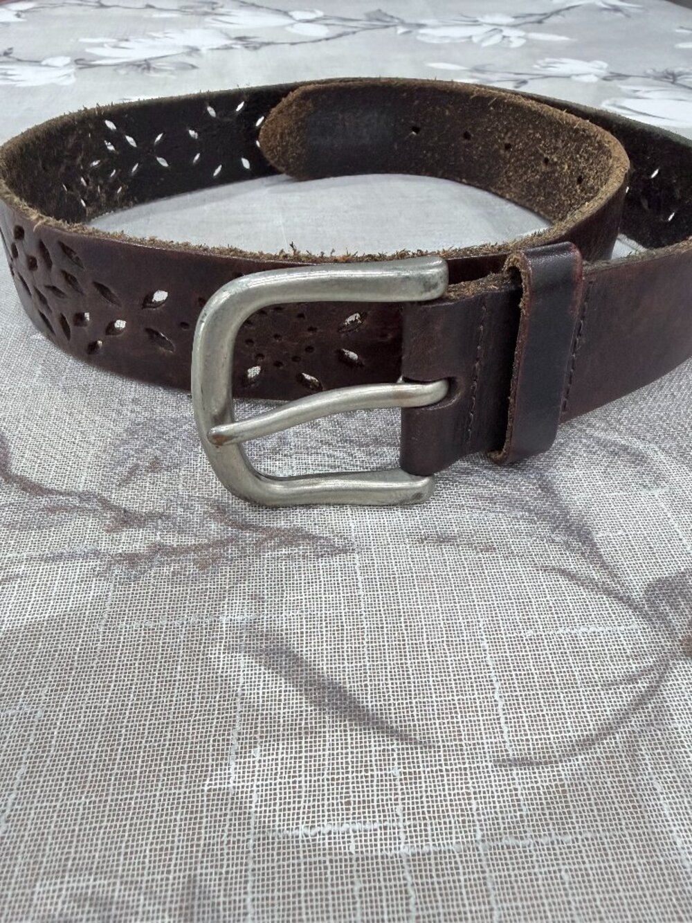 Brown Genuine Leather Floral Cutout Belt Rustic Boho Western Size 33-38”